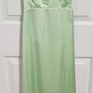 Zara Satin Maxi Dress Light Green Sleeveless Back Open XS